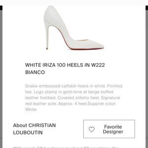 Christian Louboutin Iriza 100 Calfskin Jurassic Bianco (White), 85mm, Size 38